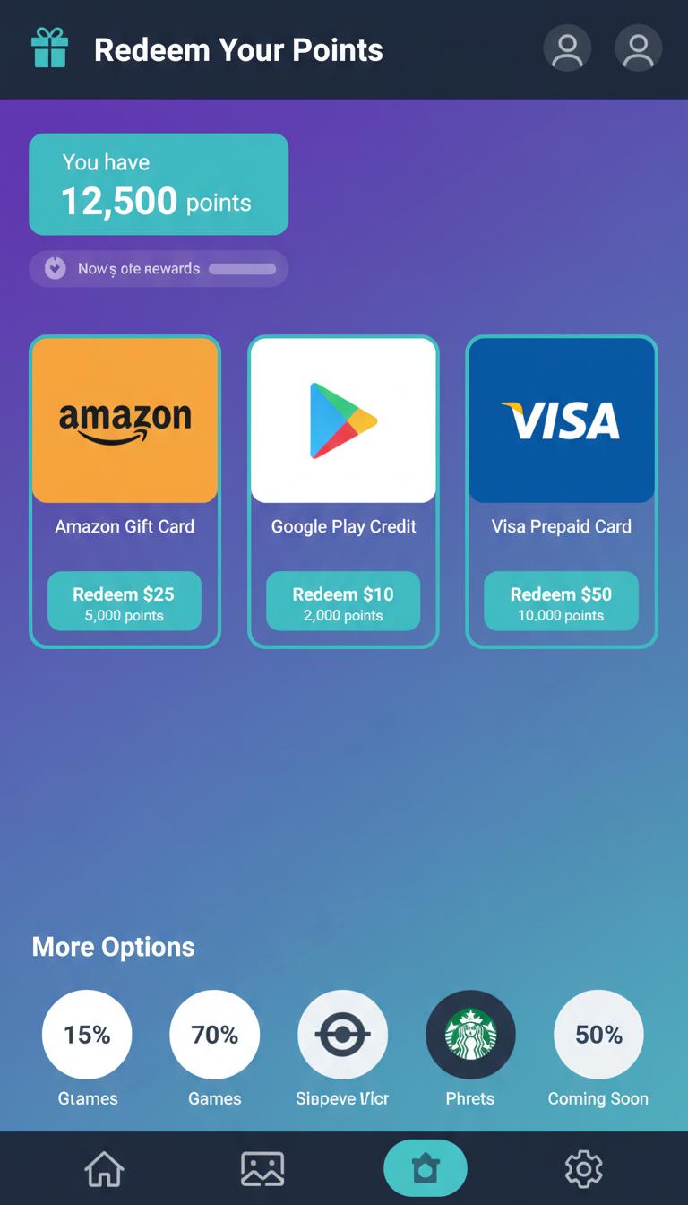 MISTPLAY rewards screen showing gift card options